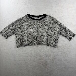 Popular 21 Womens Snakeskin Mesh Crop Top Grey Black Animal Print TY8090 Size L